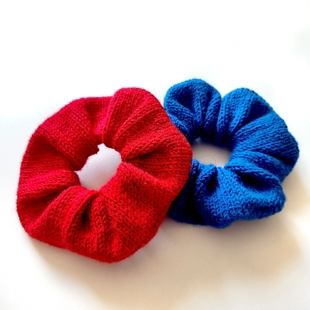Handknit Red Scrunchies for women Christmas gift for her Gift for women Valentine day gifts Blue Scrunchie