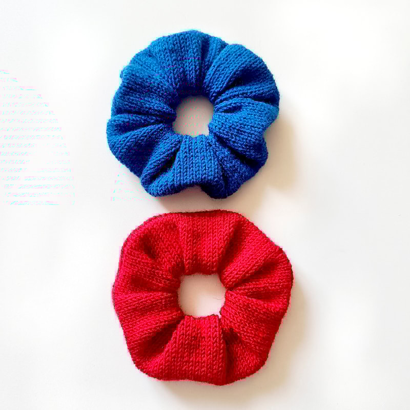 Handknit Red Scrunchies for women Christmas gift for her Gift for women Valentine day gifts Blue Scrunchie