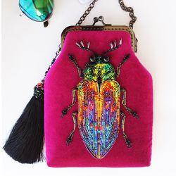 Rainbow Beetle Beads Embroidery Pink Phone Mini Bag