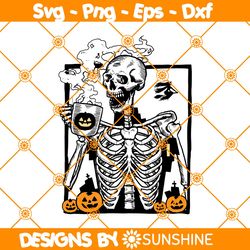 Skeleton Pumpkin Coffee Svg, Skeleton Coffee Svg, Skeleton Halloween Svg, Coffee Love Svg, Skeleton Halloween Funny Svg