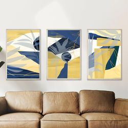 3 piece artwork, yellow and blue wall art, modern abstract painting, downloadable prints, large poster, abstract print