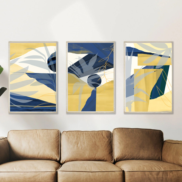 Abstract yellow-blue posters, triptych can be downloaded