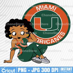 betty boop with miami hurricanes png file, ncaa png, sublimation ready, png files for sublimation,printing dtg printing