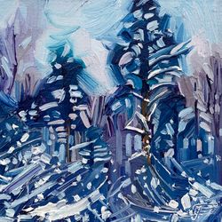 Snowy forest.  Winter series. Original oil painting,