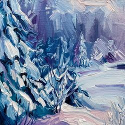 Snowy forest No.2.  Winter series. Original oil painting,
