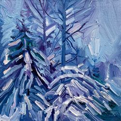 snowy forest no.3.  winter series. original oil painting,