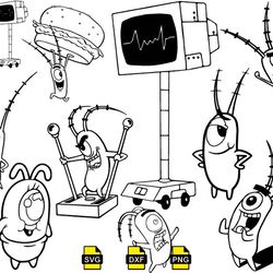 plankton outline svg, spongebob svg, patrick star svg, squidward tentacles svg