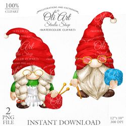 Gnomes Grandma and Grandpa Clipart. Digital Clipart, Hand Drawn Graphics. Digital Download. OliArtStudioShop