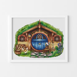 halflings house cross stitch pattern, halflings door cross stitch chart, movie cross stitch, fandom cross stitch, pdf