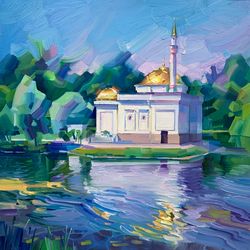 turkish bath pavilion. summer series. original oil painting,