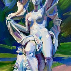 Galatea. Ancient goddess statue. Summer series. Original oil painting,