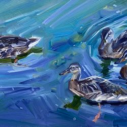 Duckies. Summer series. Original oil painting,