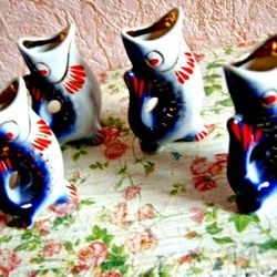 Set of 4 Ceramic cup USSR. Soviet fish Vintage