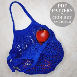 String bag crochet pattern, market bag crochet pattern, reusable grocery bag cotton, beach bag crochet pattern pdf.
