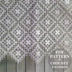 Crochet square patterns, crochet lace curtain pattern, vintage kitchen curtain, crochet  pattern squares for tablecloth.