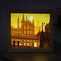 Belgian city of Ghent Light Box Template - Paper Cutting Template Files - Digital Templates - 3D Shadow Box SVG ( 26x20c