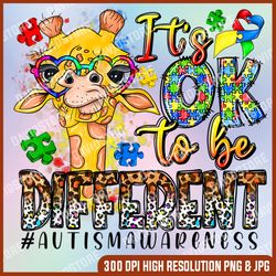 autism awareness cute giraffe animal it's ok to be different png, autism awareness png, it's ok to be different png