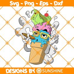 Smoking Ice Cream Svg PNG, Cartoon Dessert Ice Cream Sundae Svg, Weed Svg, Canabis Svg, File For Cricut