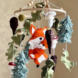 baby mobile fox woodland felt nursery decor baby boy musical mobile crib