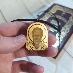Nicholas the Wonderworker Archbishop of Myra | Hand painted Orthodox icon | Icon necklace | Orthodox necklace | Saints