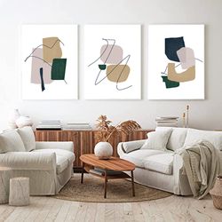 wall art, set of 3 prints, abstract printable art, large print, navy and pink art, minimalist poster, living room decor