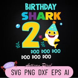 2nd Birthday Shark Svg, Shark Birthday Svg, Shark Doo Doo Svg, Shark Kids Svg, Second Birthday Svg, Birthday Boy Svg Fil