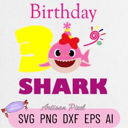 3rd Birthday Shark Svg, Shark Birthday Svg, Shark Doo Doo Svg, Shark Kids Svg, Birthday Svg, Birthday Girl Svg Files, Cr