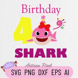 4th Birthday Shark Svg, Shark Birthday Svg, Shark Doo Doo Svg, Shark Kids Svg, Birthday Svg, Birthday Girl Svg Files, Cr