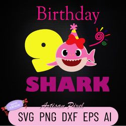 9th Birthday Shark Svg, Shark Birthday Svg, Shark Doo Doo Svg, Shark Kids Svg, Birthday Svg, Birthday Girl Svg Files, Cr