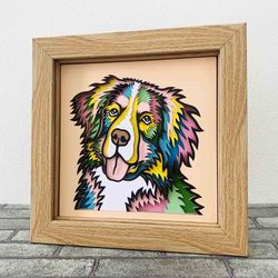 Dog 3D Layered SVG For Cardstock/ Colorful Bernese Mountain 3D SVG/ 3D Dog Pop Art/ Dog Papercraft SVG/ Pet Memorial SVG