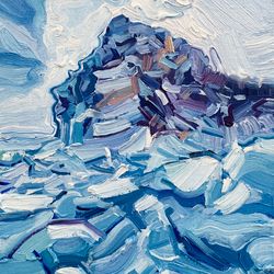 Cape above the frozen lake. Lake Baikal, Olkhon island. Winter series. Original oil painting,