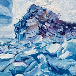 cape above the frozen lake. lake baikal, olkhon island. winter series. original oil painting,
