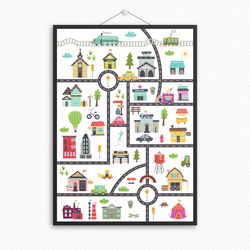 children poster map road car building