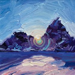 The last rays. Lake Baikal, Olkhon island. Winter series. Original oil painting,