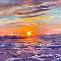 The last rays. Lake Baikal, Olkhon island. Winter series. Original oil painting,