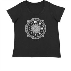 white phases of the moon compass womens plus size v-neck t-shirt