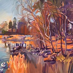 Autumn Evening by the Gulf of Finland No.1. Autumn series. Original oil painting,