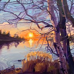 autumn evening by the gulf of finland no.2. autumn series. original oil painting,