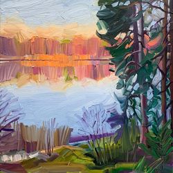 Autumn Evening by the Gulf of Finland No.3. Autumn series. Original oil painting,