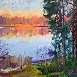 autumn evening by the gulf of finland no.3. autumn series. original oil painting,