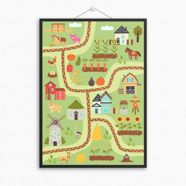 Children vertical poster farm map animal village1.jpg
