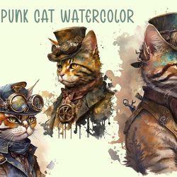 Steampunk Cat Watercolor