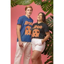 boo funny ghost face halloween womens plus size v-neck t-shirt