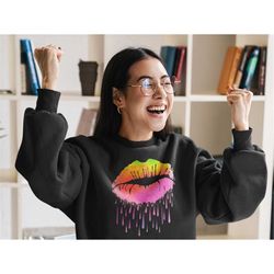 crewneck rainbow paint drip lips long sleeve abstract psychedelic kiss sweatshirt 1215