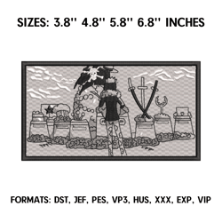 anime one piece embroidery design file, one piece anime embroidery design, machine embroidery, anime pes design brother