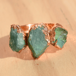 Raw Apatite Electroformed Ring For Women, Rough Stone Cooper And Brass Handmade Electroplated Jewelry, Gift For Her