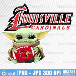 Baby Yoda with Louisville Cardinals Football PNG,  Baby Yoda png, NCAA png, Sublimation ready, png files for sublimation