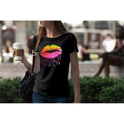 neon dripping lips womens t-shirt