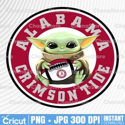 baby yoda with alabama crimson tide, baby yoda png, ncaa png, sublimation ready, png files for sublimation