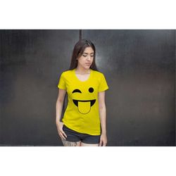 tongue hanging out winking eye emoticon shirt, halloween costume, women's shirt, ladies short sleeve, emoticon smile fac